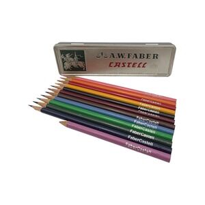 Vintage A.W. Faber Castell Tin Box w/ 12 Color Pencils